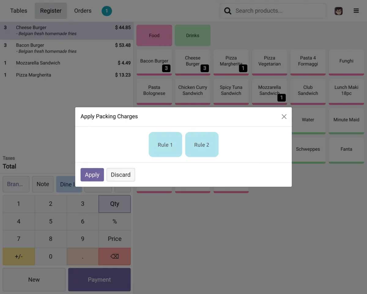 packaging charge rule selection 