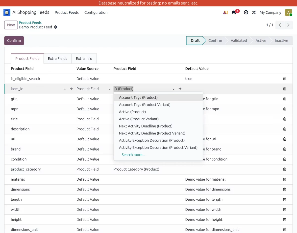 product field mapping