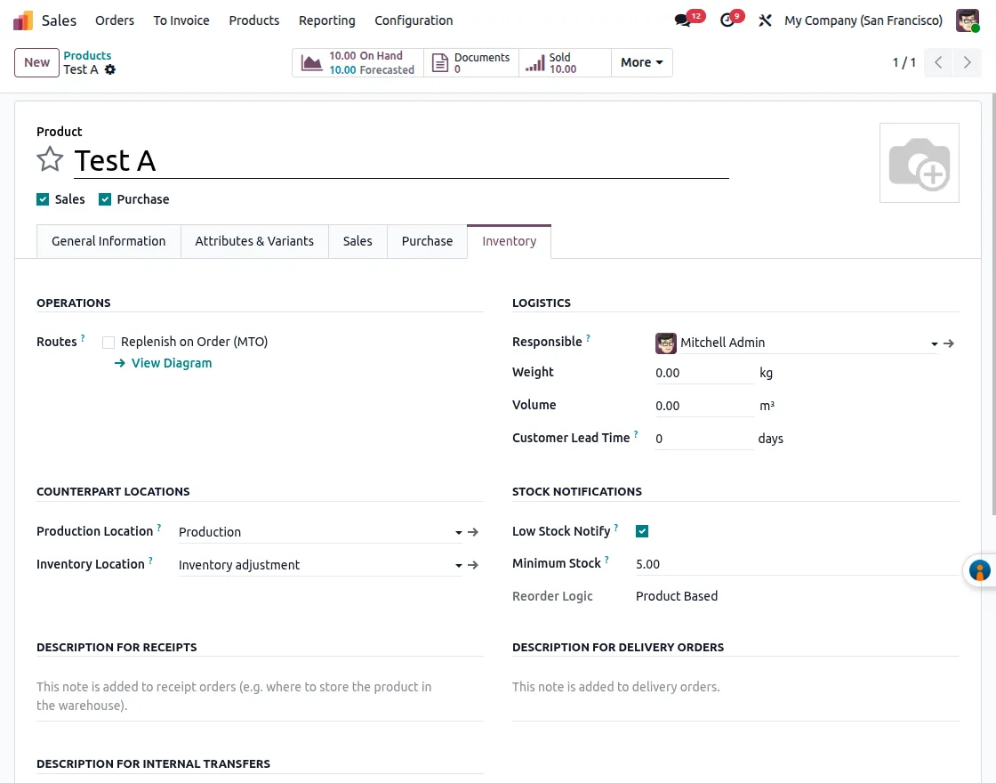 Configure Product Minimum Stock