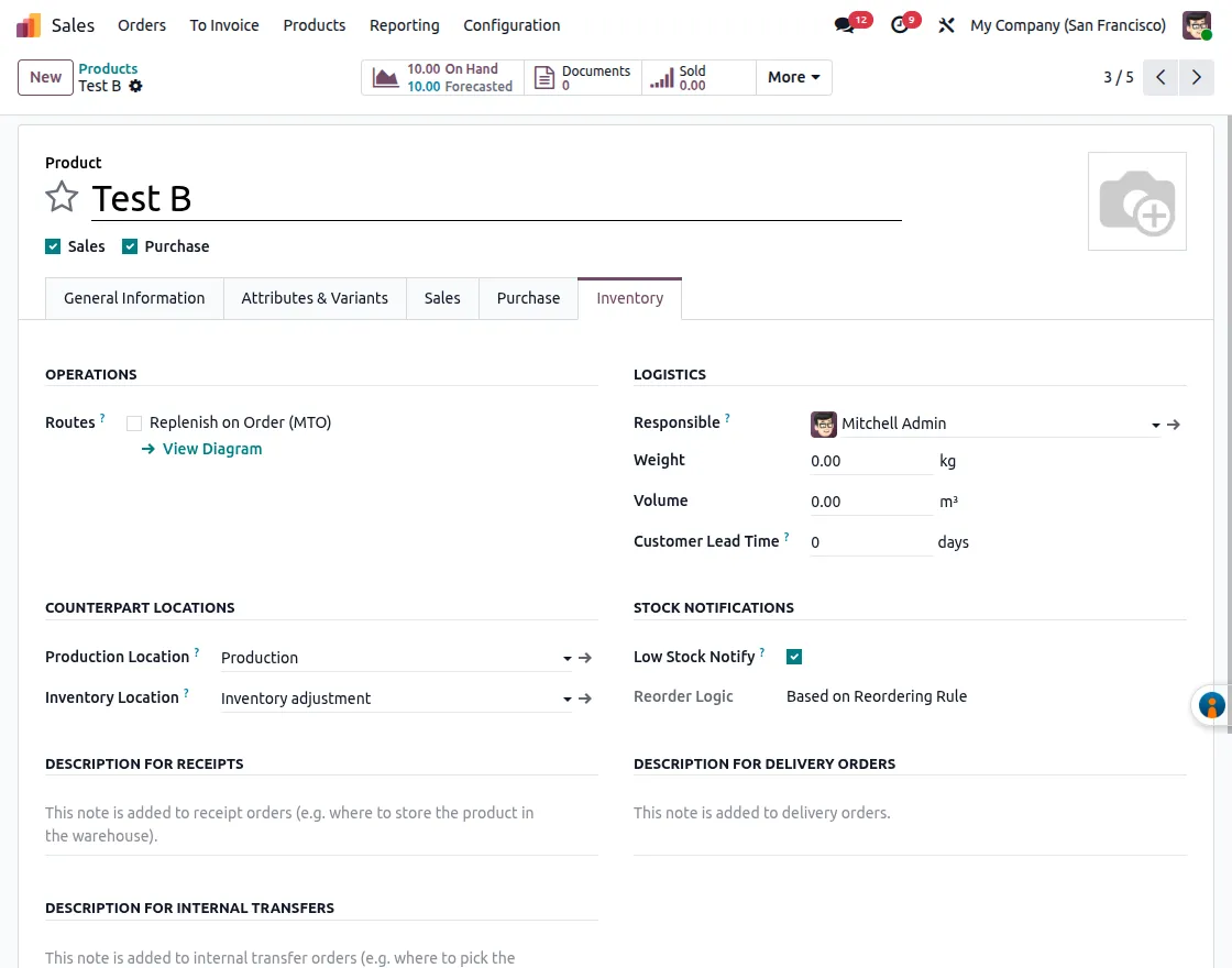 Configure Reordering Rule
