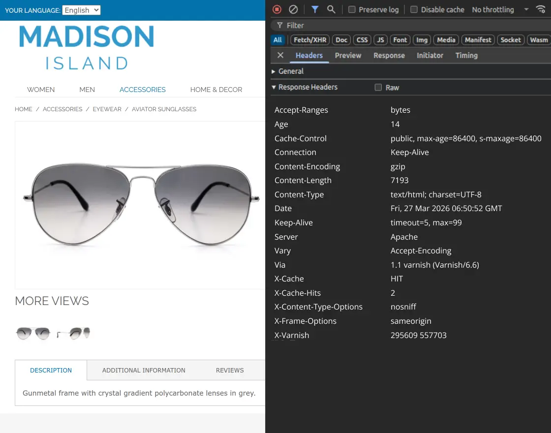 product page varnish