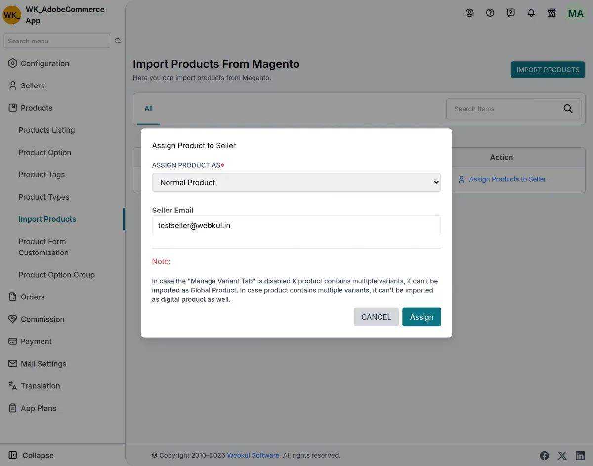 assign import product