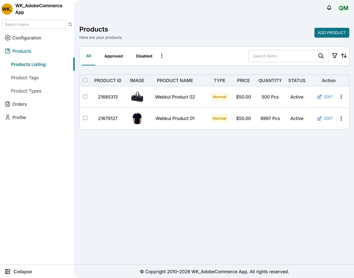 product visible on mvm end