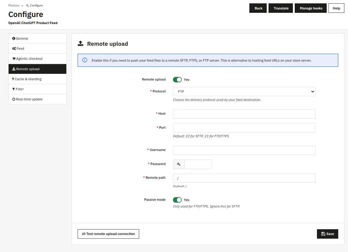 Remote Upload Settings