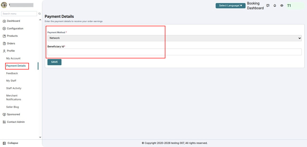 Seller Beneficiary Configuration