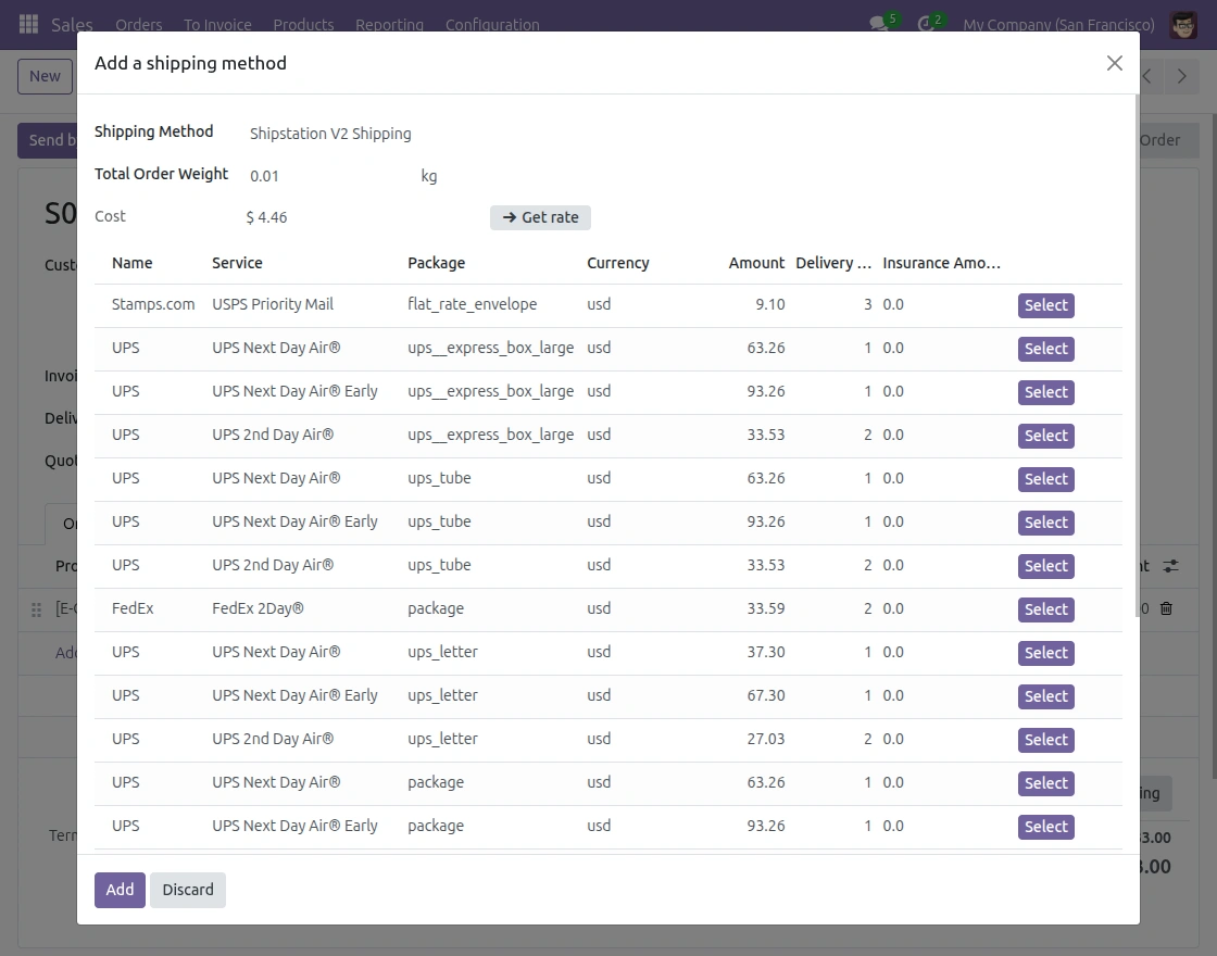Select Shipping Rate