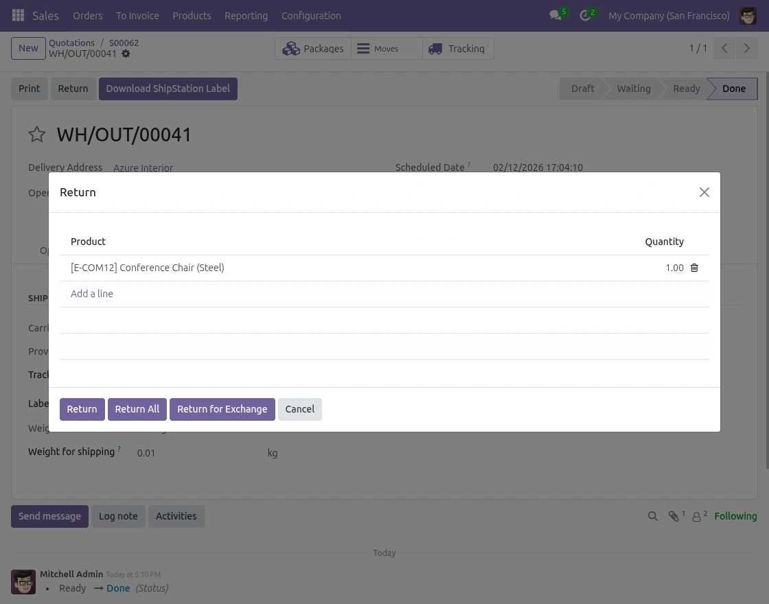 Create Shipment Return