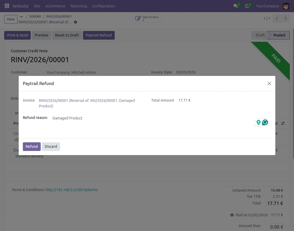 Refund paytrail invoice