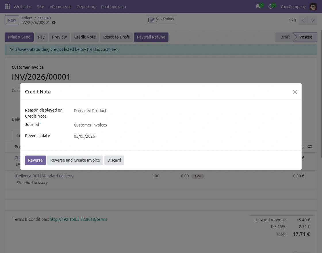 Credit note creation