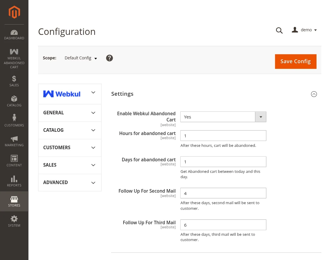 webkul magento 2 special t abandoned cart email configuration