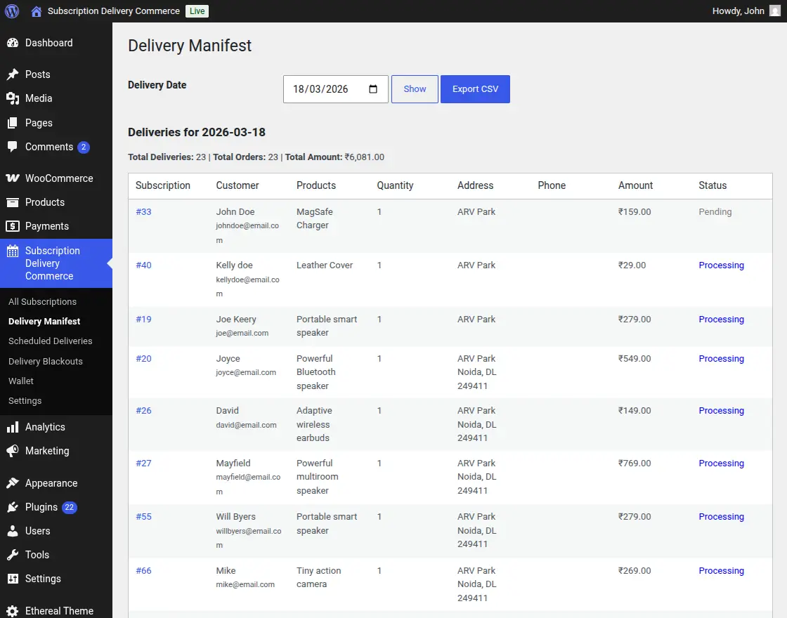 Delivery Manifest