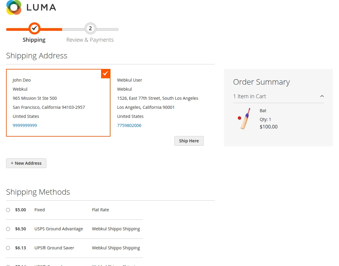 checkout shipping page