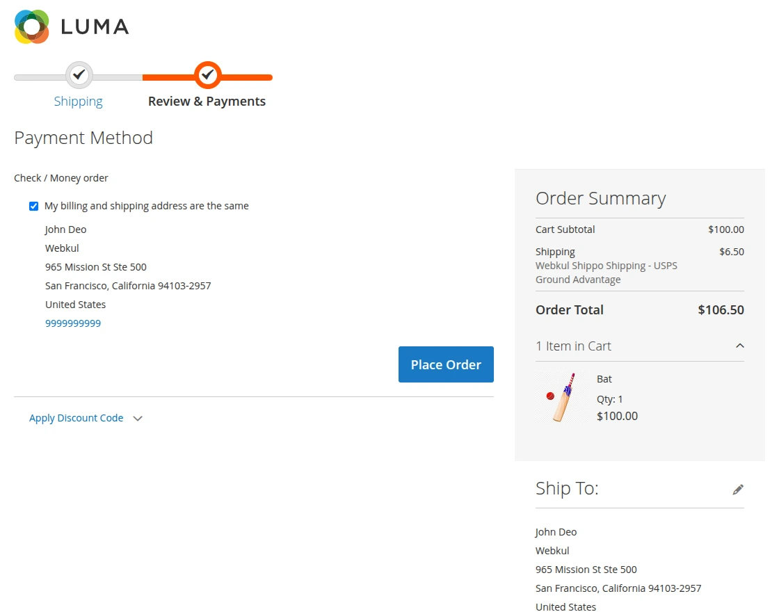 checkout payment page