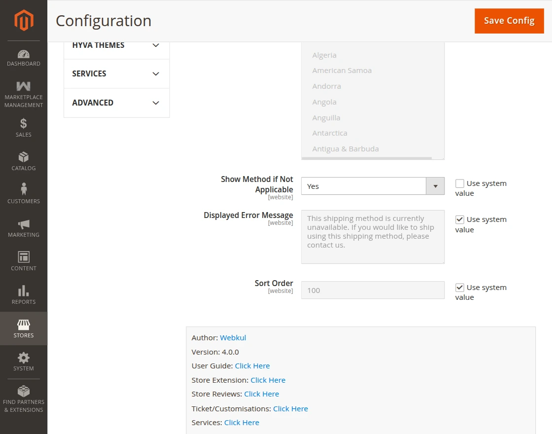 other module config settings