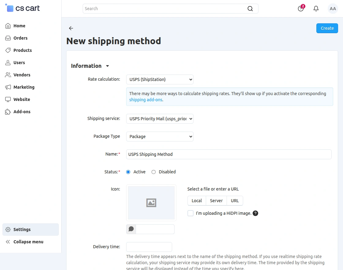 webkul-cs-cart-shipstation-integration-shipping-method-creation