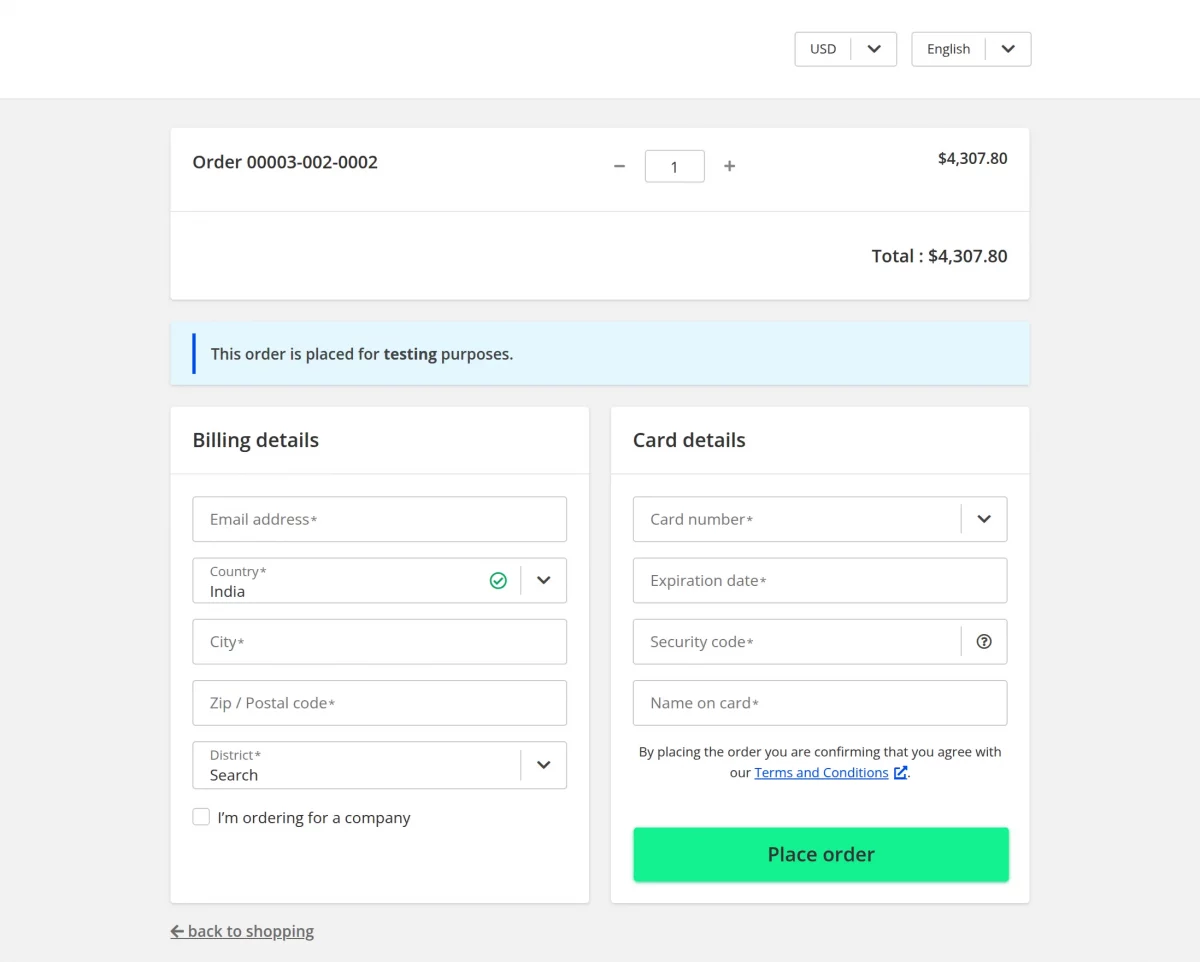 add card details to make payment
