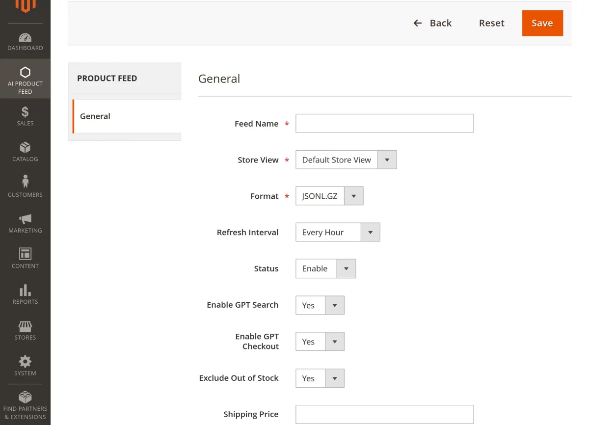 Magento 2 AI feed extension add new feed