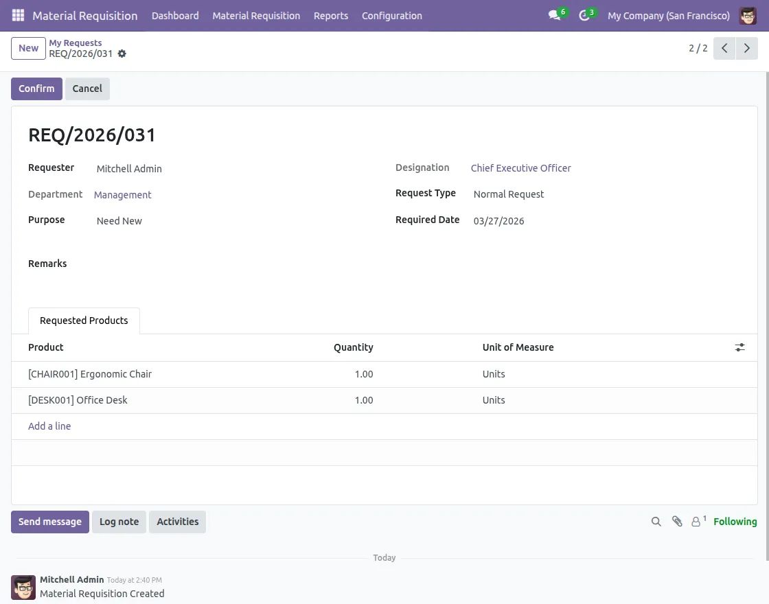 create material requisition