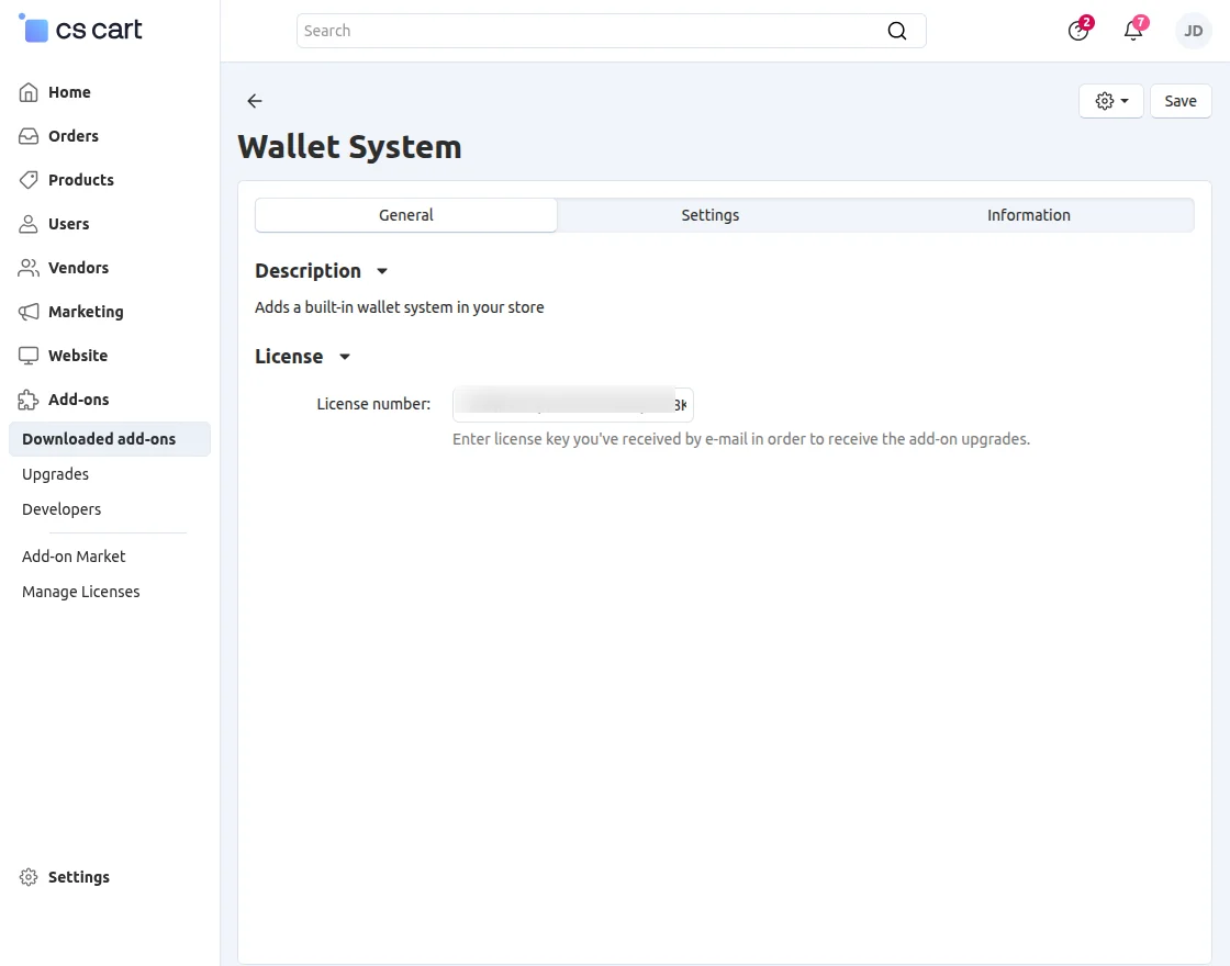 CS-Cart add license key
