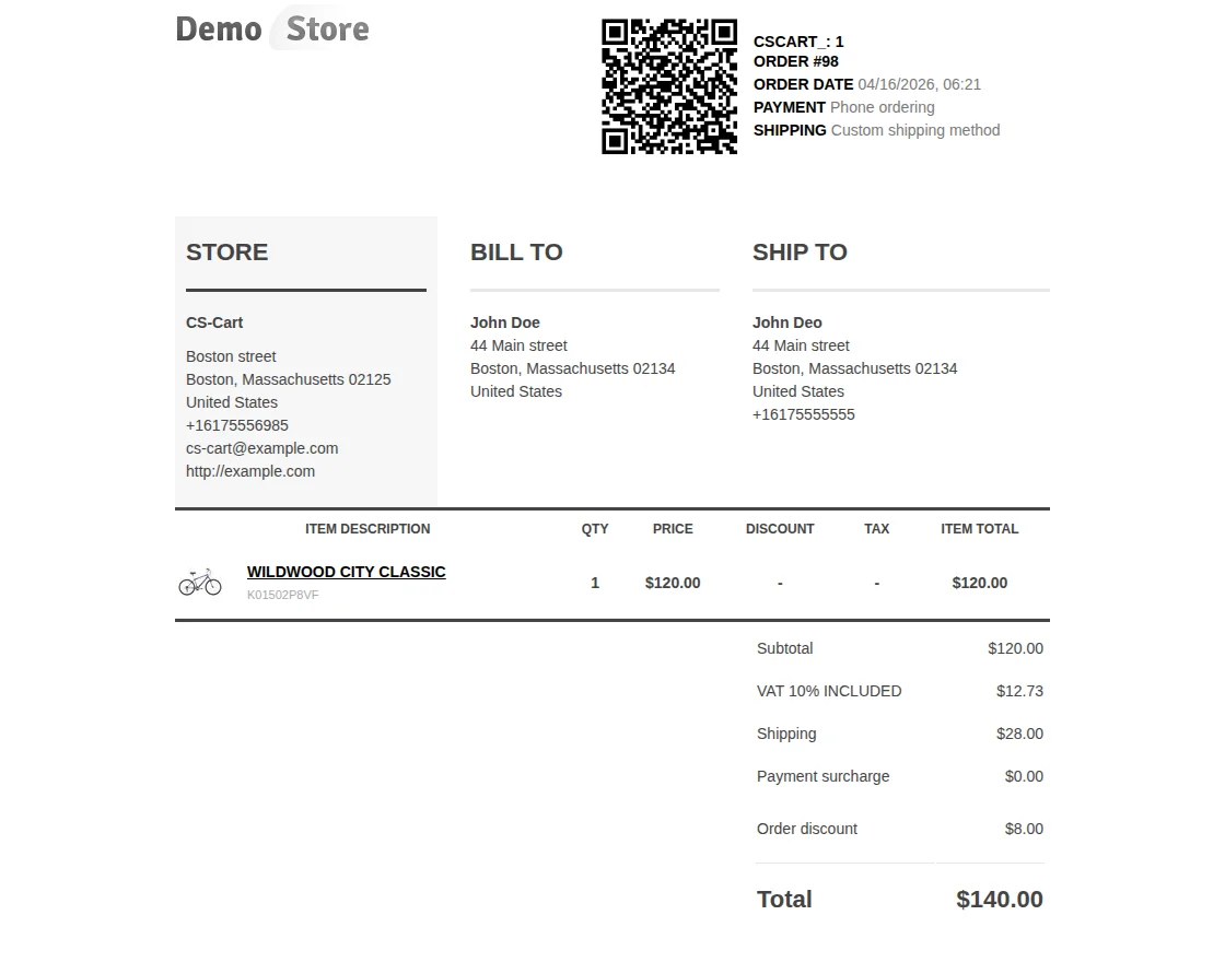 CS-Cart ZACTA E-Invoice