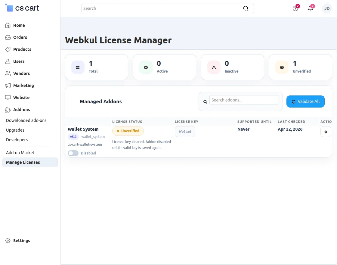 CS-Cart license manager