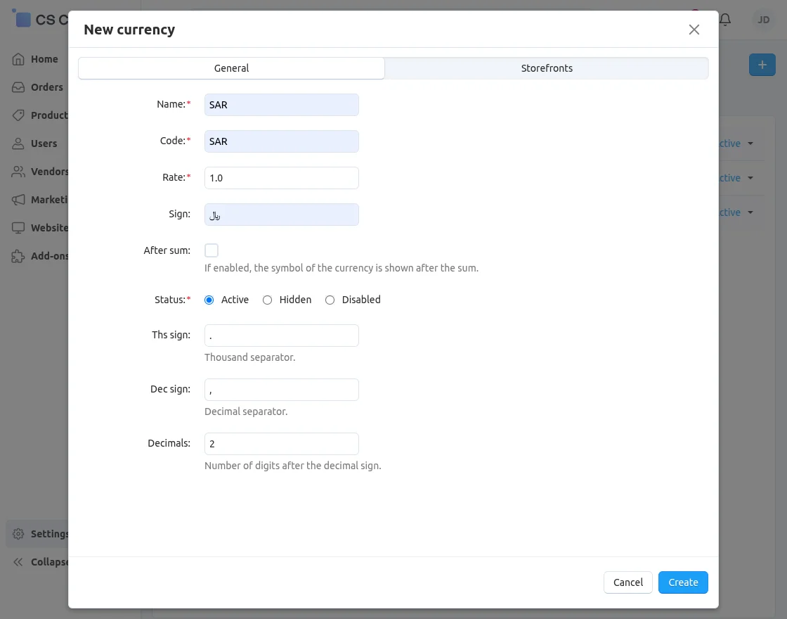 CS-Cart Saudi Arabia currency add