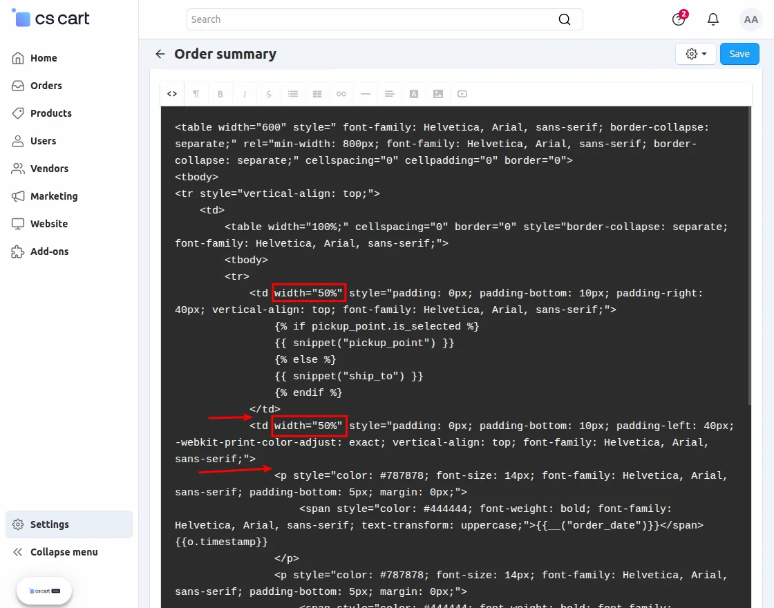 CS-Cart order summary