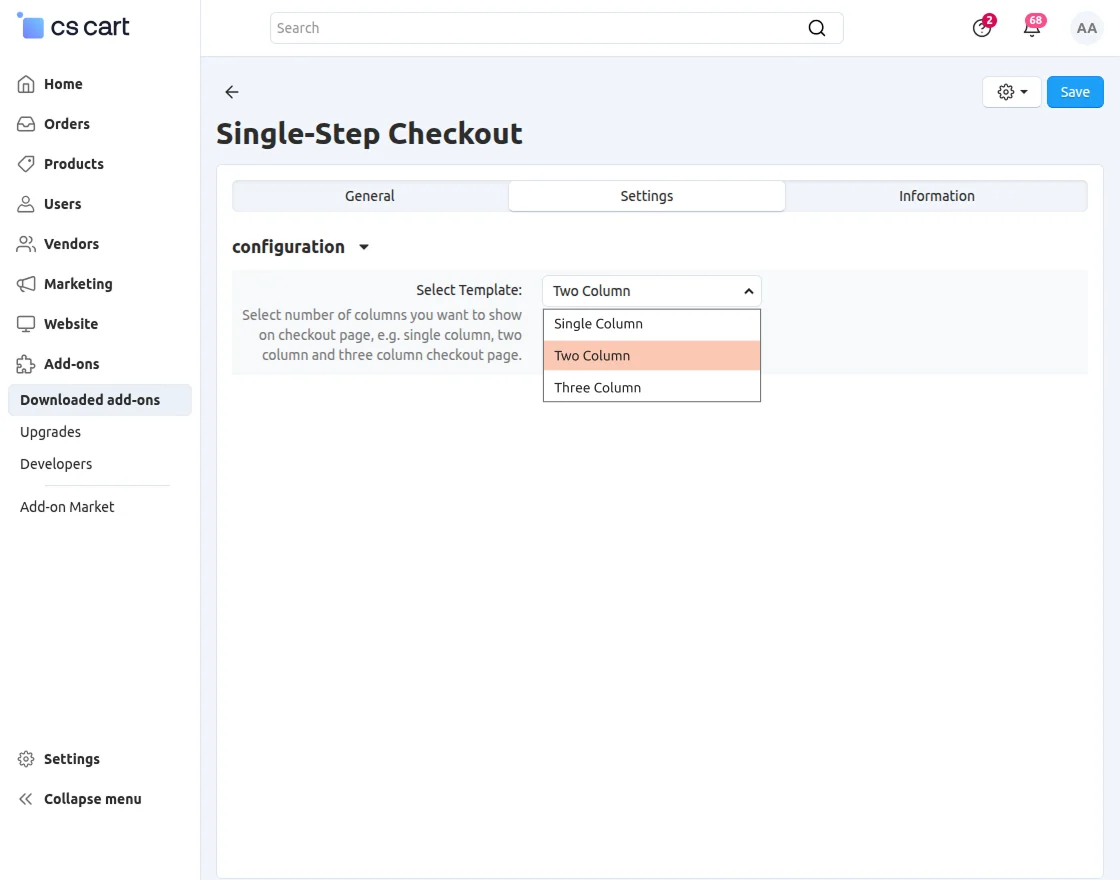 CS-Cart Single Step Checkout configuration