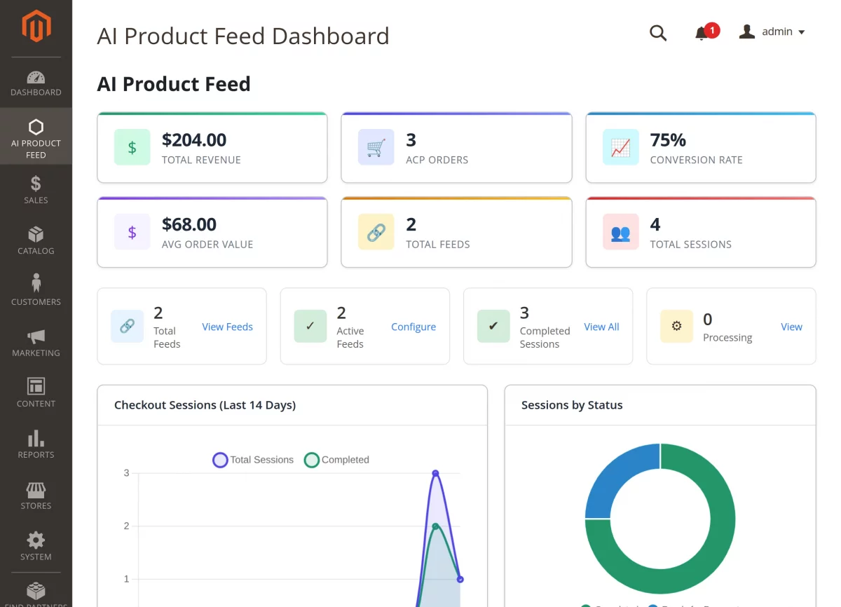 Magento 2 AI feed extension dashboard