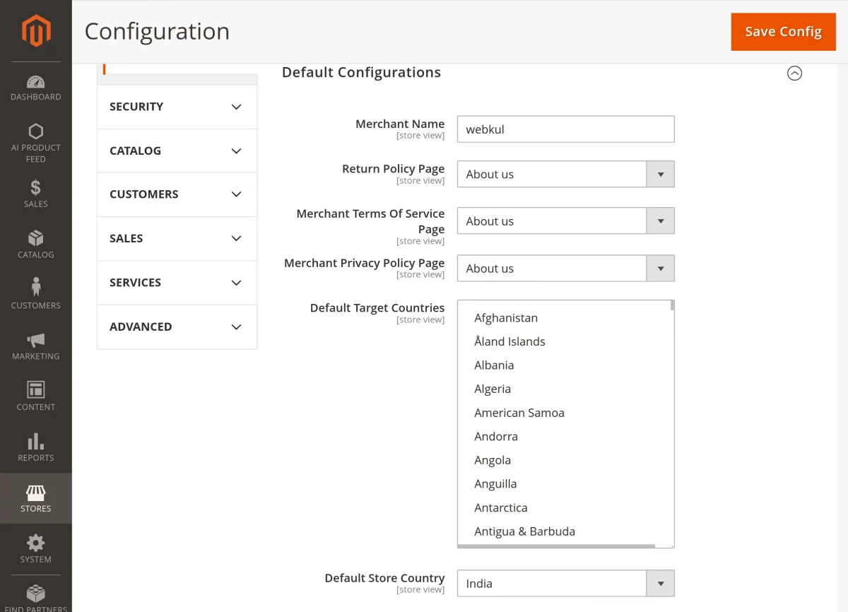 Magento 2 AI feed extension default configuration