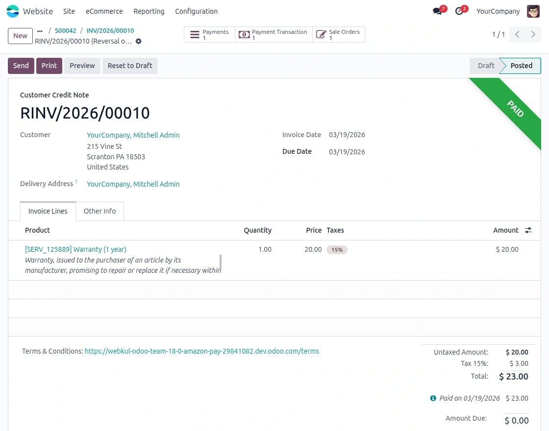 Credit Note with Transaction Reference