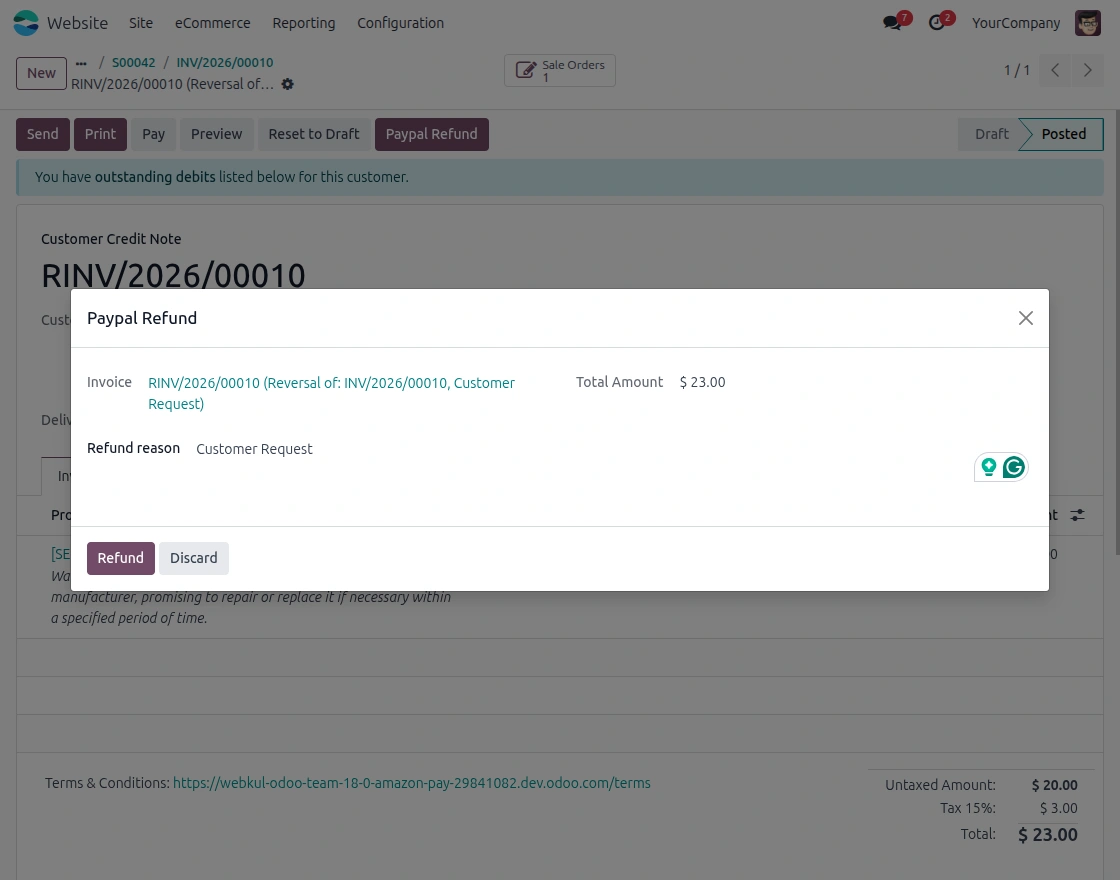 Refund Paypal invoice