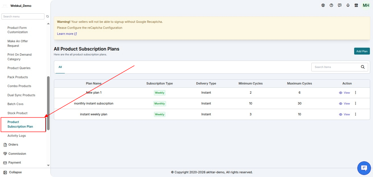 Product Subscription feature -view-order