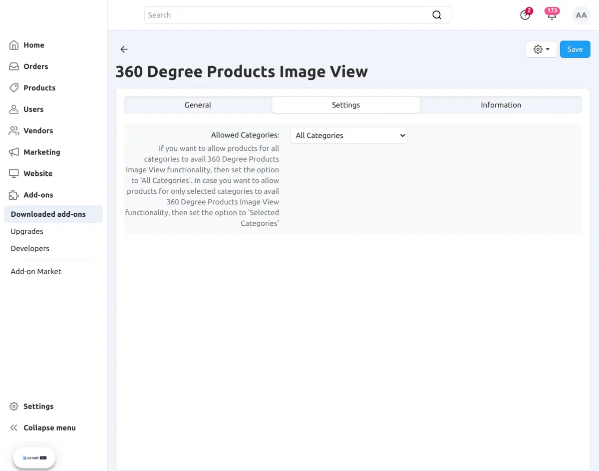 Admin configuration section