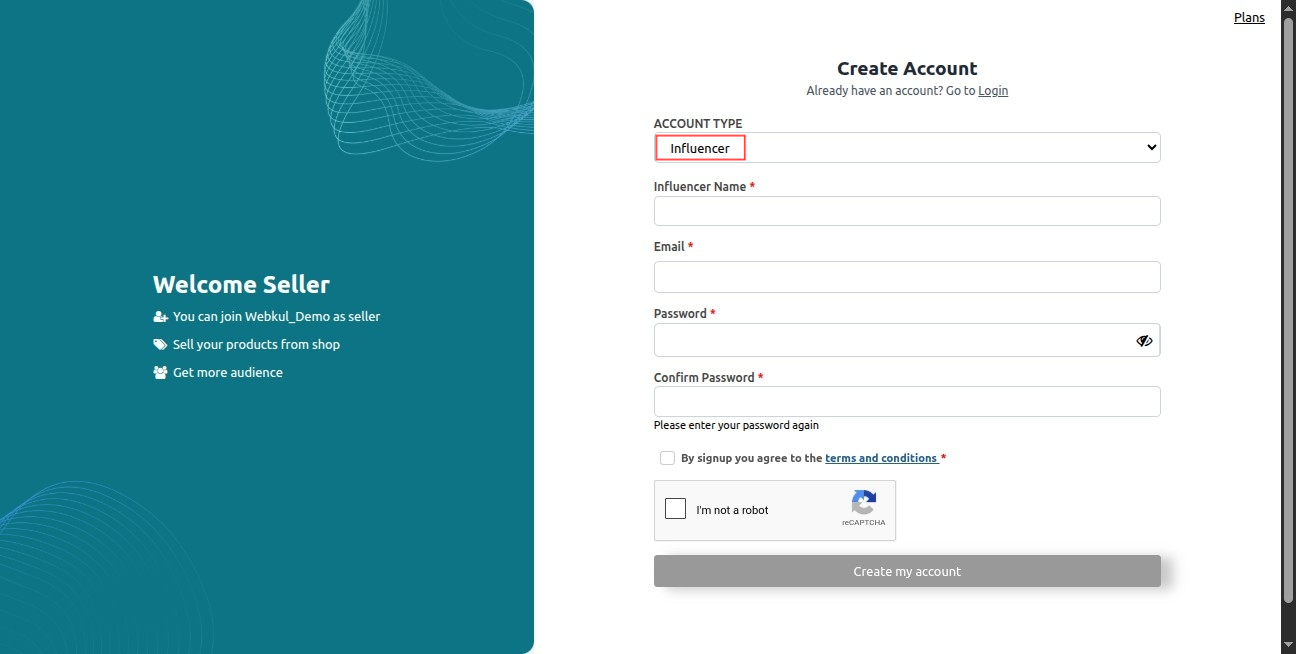 Self Register Form