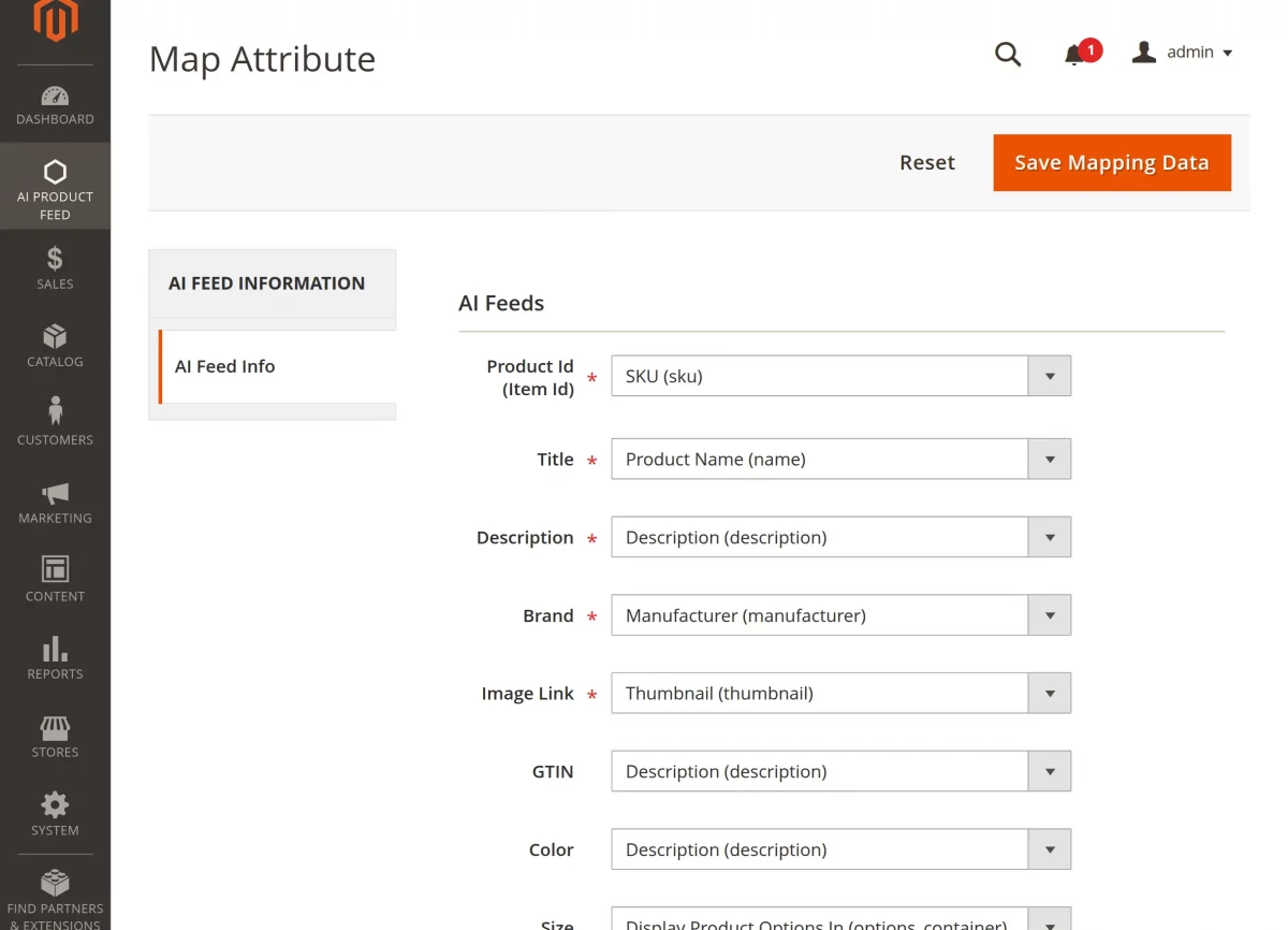 Magento 2 AI feed extension map attribute 1