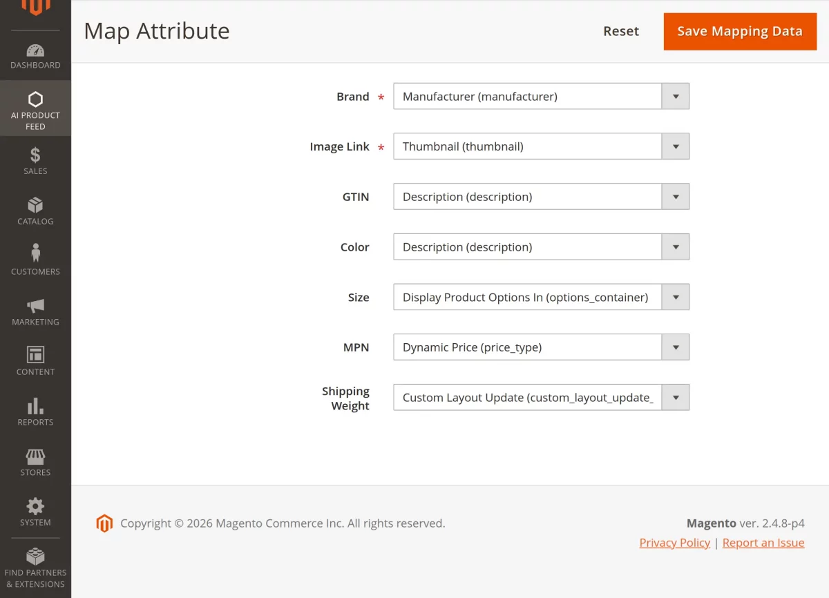Magento 2 AI feed extension mapping attributes2