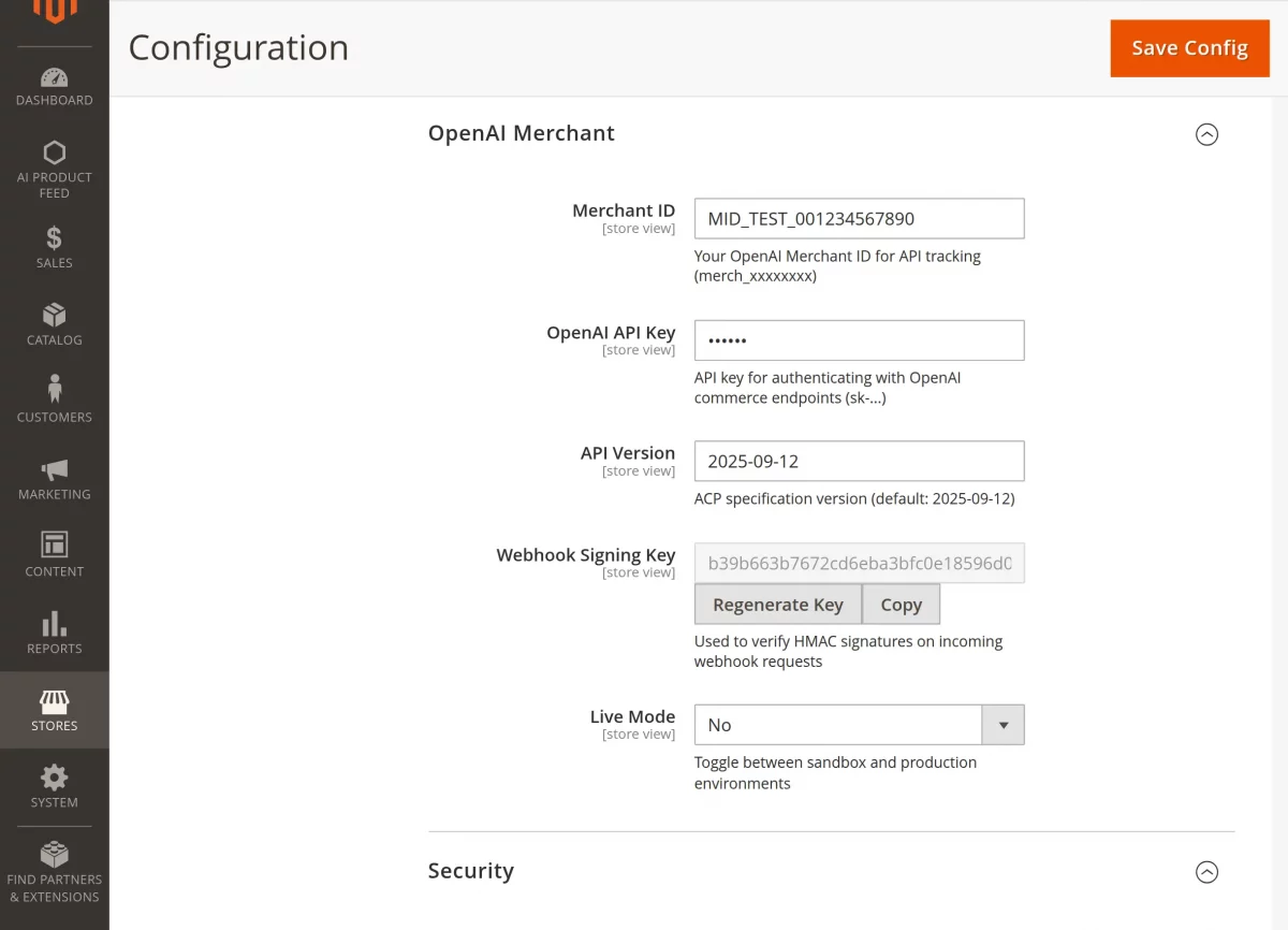 Magento 2 AI feed extension Open AI Merchant configuration