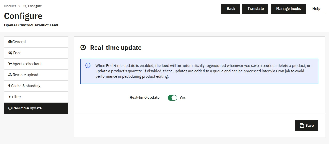 Real-time Update settings