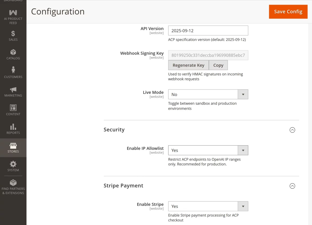 Magento 2 AI feed extension security configuration