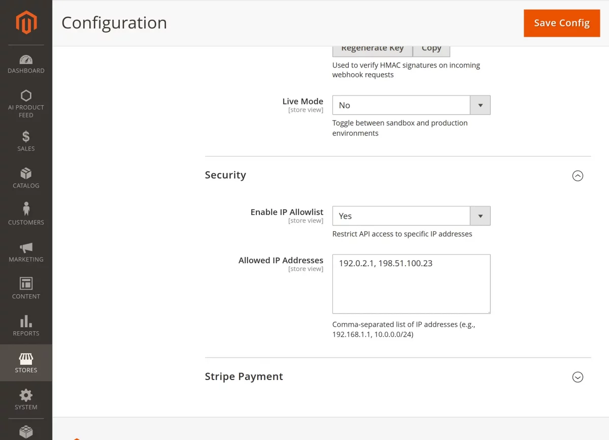 Magento 2 AI feed extension security configuration