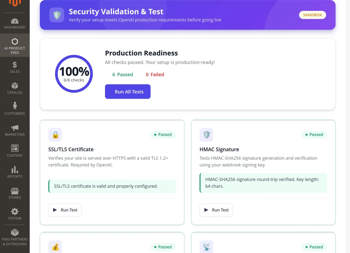 Magento 2 AI feed extension security validation.