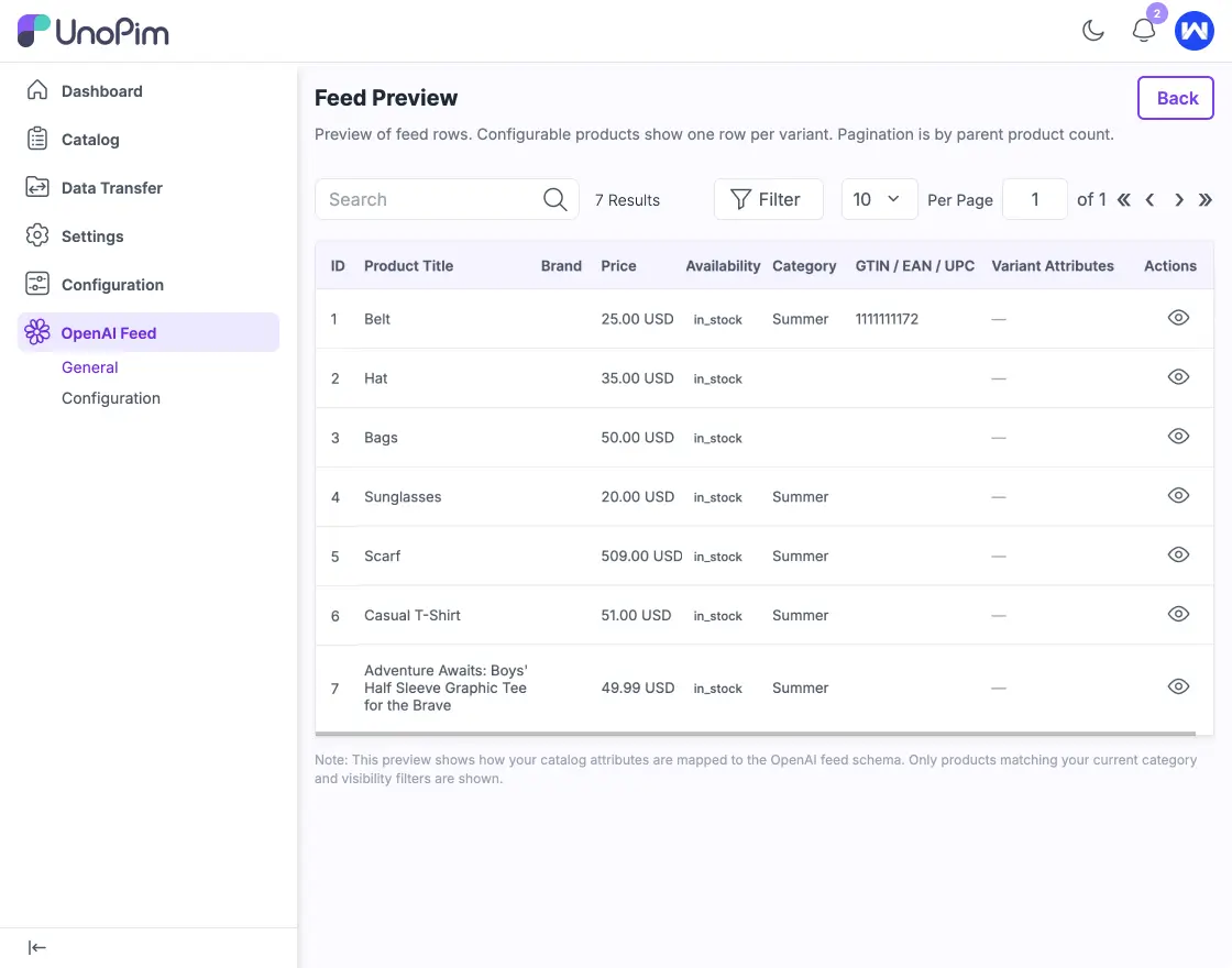 feed-previewUnoPim AI Product Feed -for-Open-AI-Search