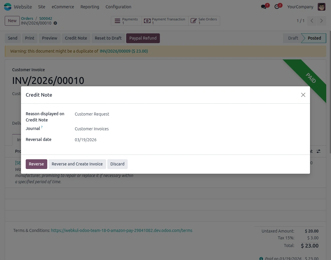 Credit Note Creation