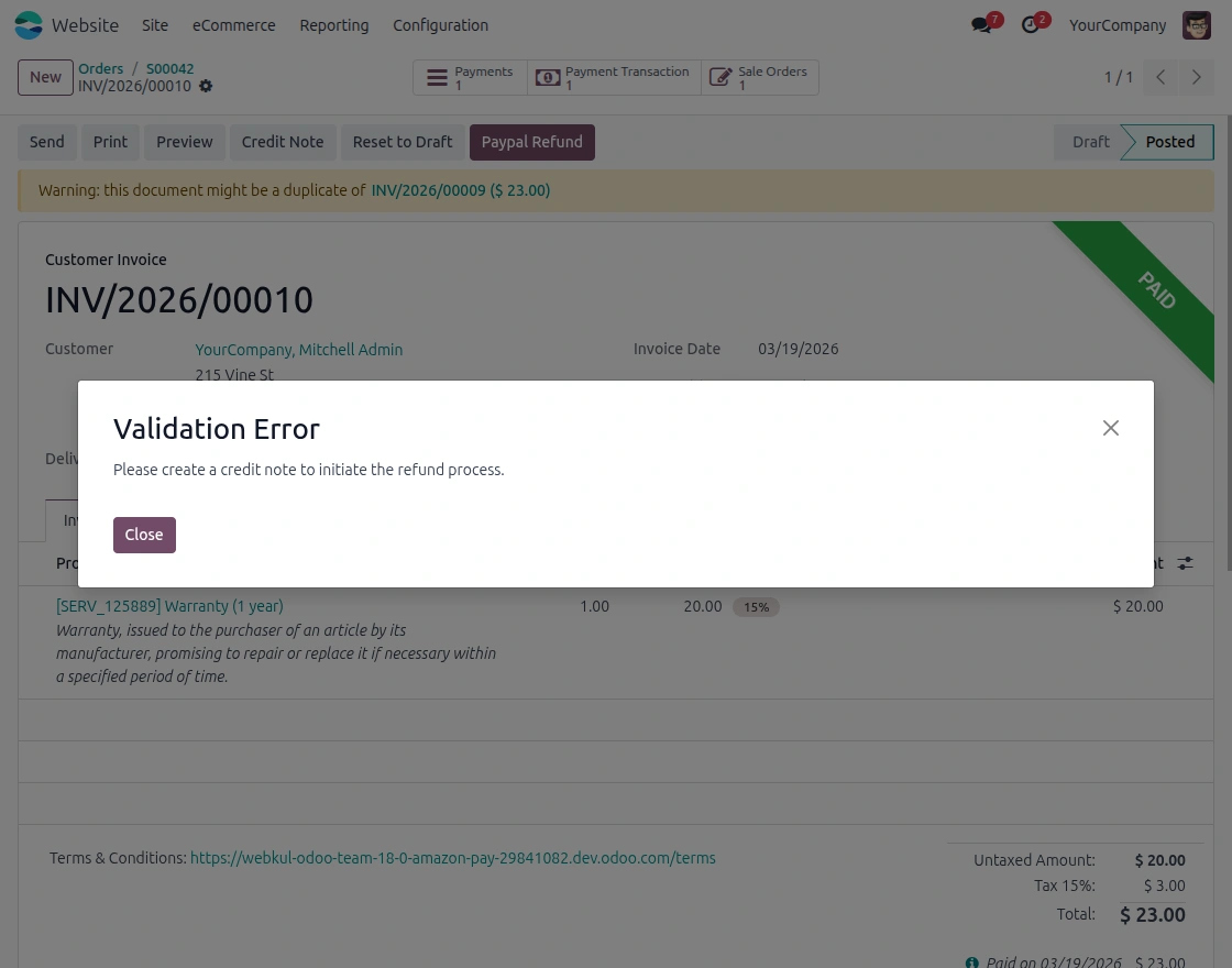 Refund Validation Alert