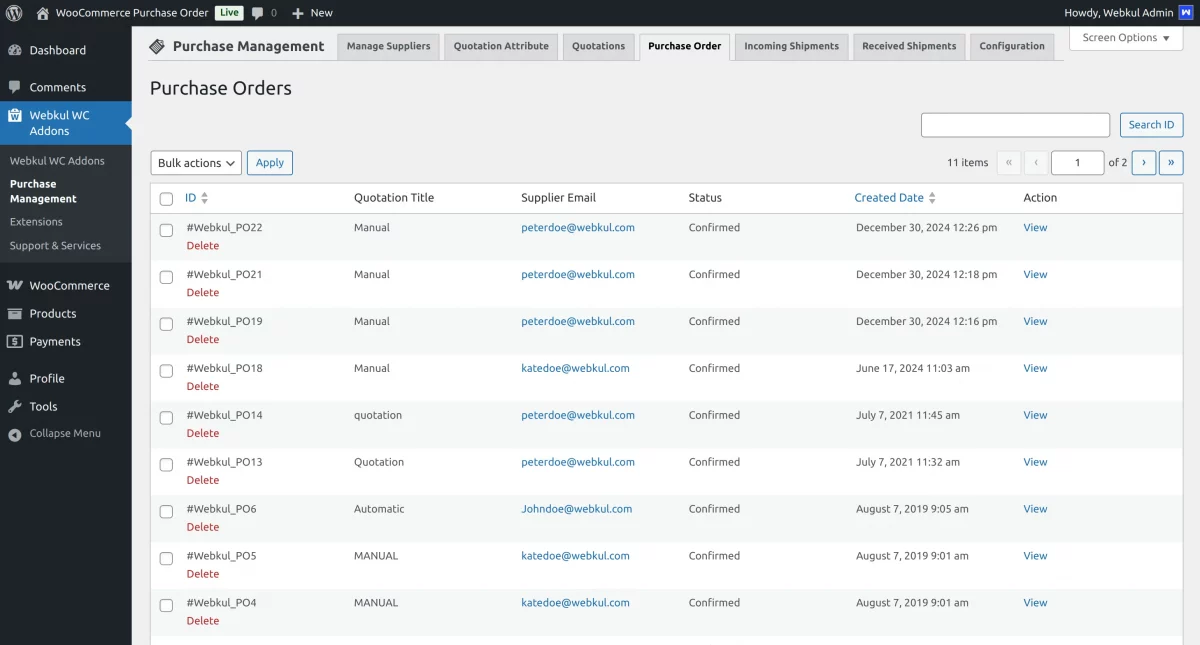 webkul woocommerce diagnation purchase order admin end configuration