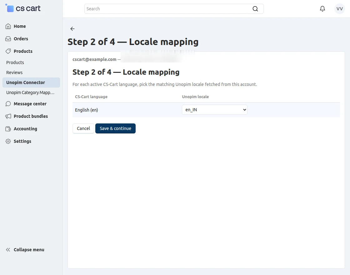 CS-Cart UnoPim Locale Mapping