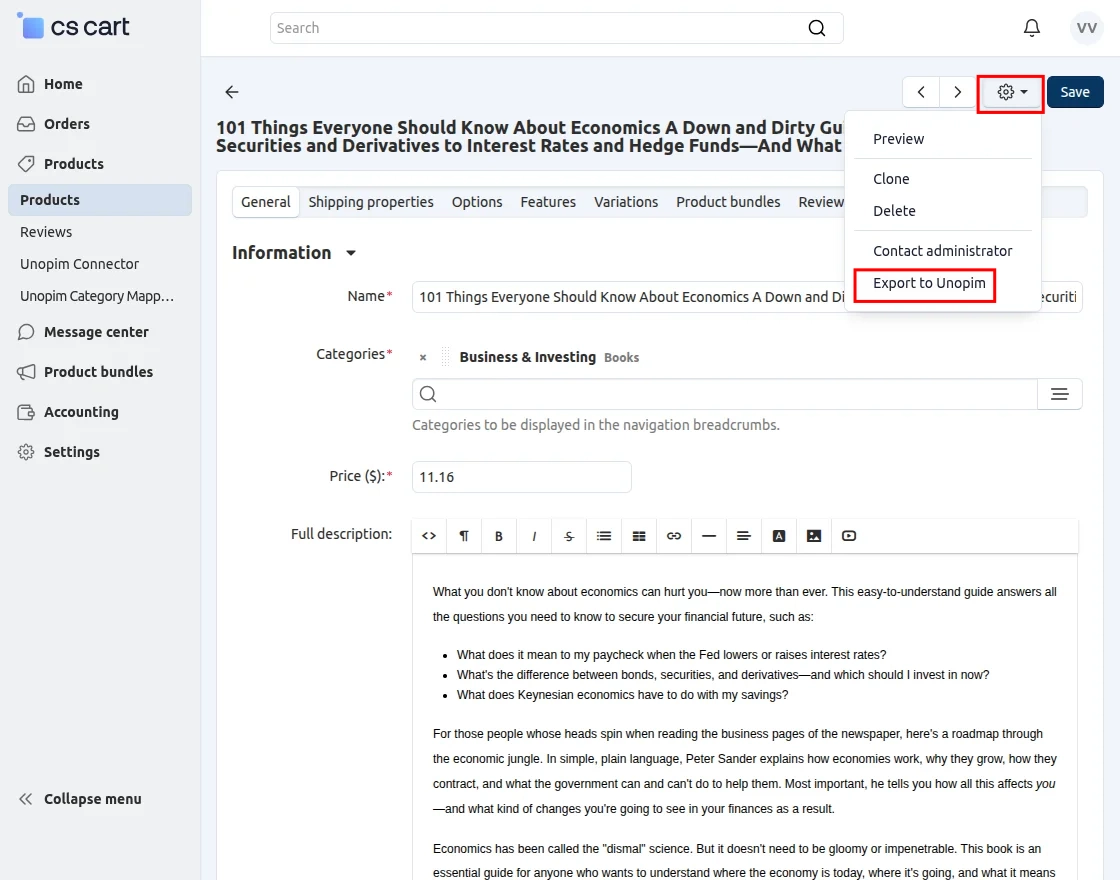 Export Product to UnoPim