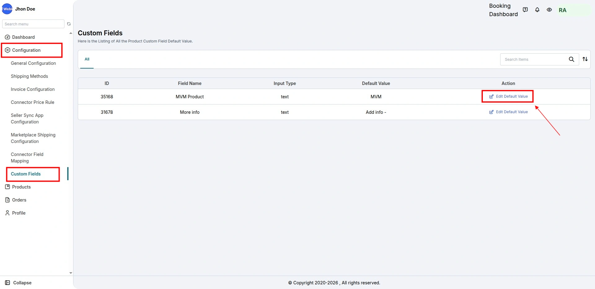 edit custom field default value 