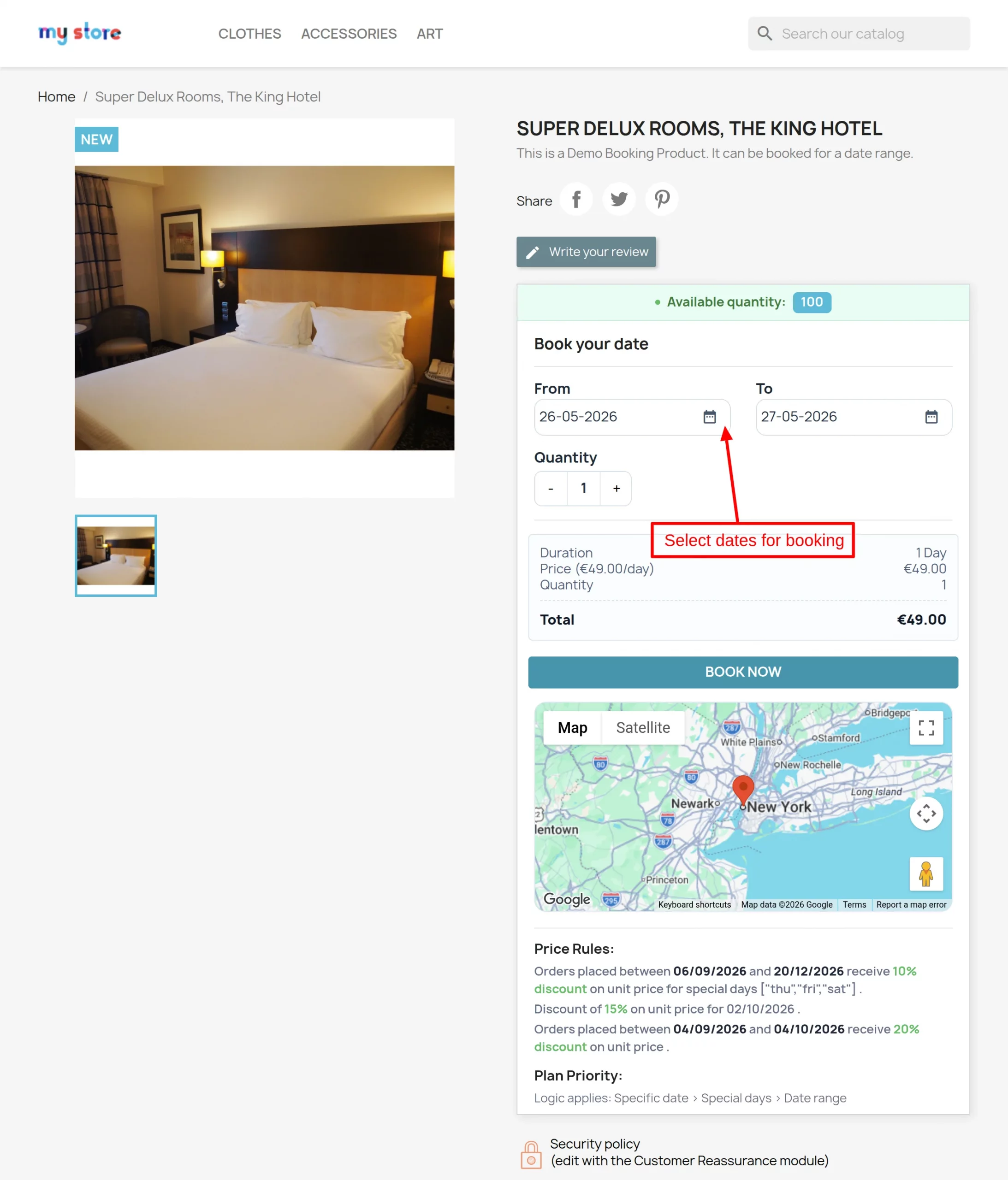 select booking date